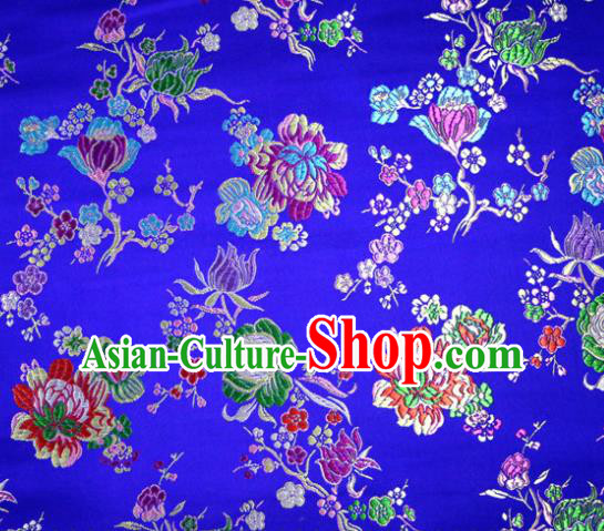 Asian Chinese Traditional Tang Suit Peony Pattern Royalblue Nanjing Brocade Fabric Silk Fabric Material