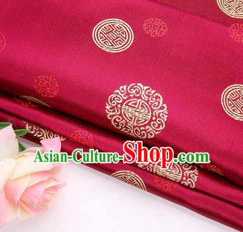Asian Chinese Traditional Round Pattern Wine Red Brocade Fabric Tang Suit Silk Material