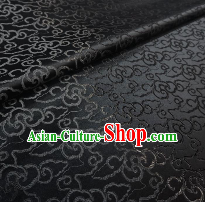 Asian Chinese Traditional Brocade Fabric Clouds Pattern Black Satin Tang Suit Silk Material