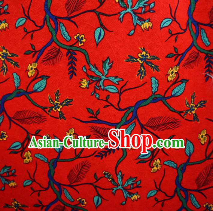 Asian Chinese Traditional Red Watered Gauze Fabric Branch Pattern Satin Tang Suit Silk Material