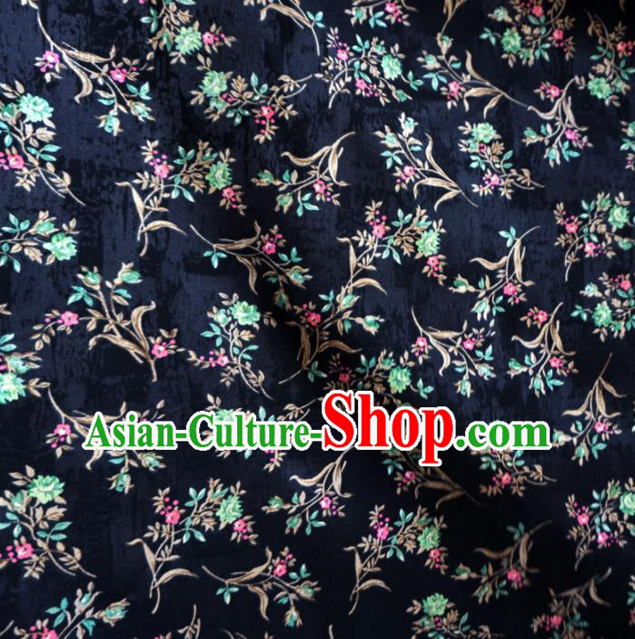 Asian Chinese Traditional Fabric Flowers Pattern Tang Suit Navy Cotton Material