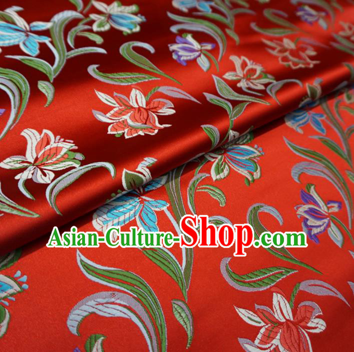Asian Chinese Traditional Satin Fabric Classical Flowers Pattern Red Brocade Tang Suit Silk Material