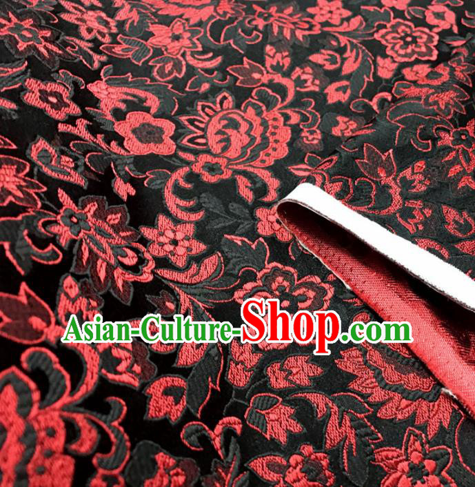 Asian Chinese Classical Scroll Pattern Black Brocade Traditional Cheongsam Satin Fabric Tang Suit Silk Material