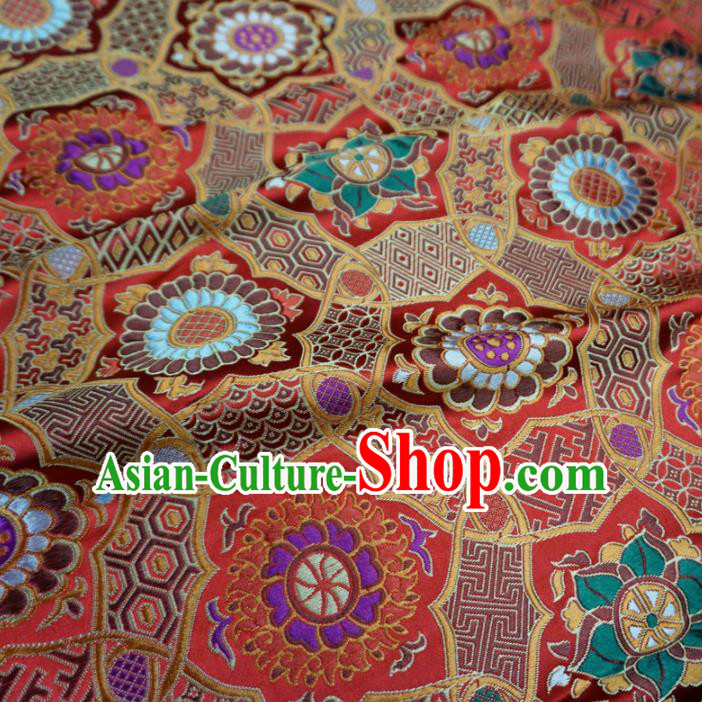 Asian Chinese Classical Rosette Design Pattern Red Brocade Traditional Cheongsam Satin Fabric Tang Suit Silk Material
