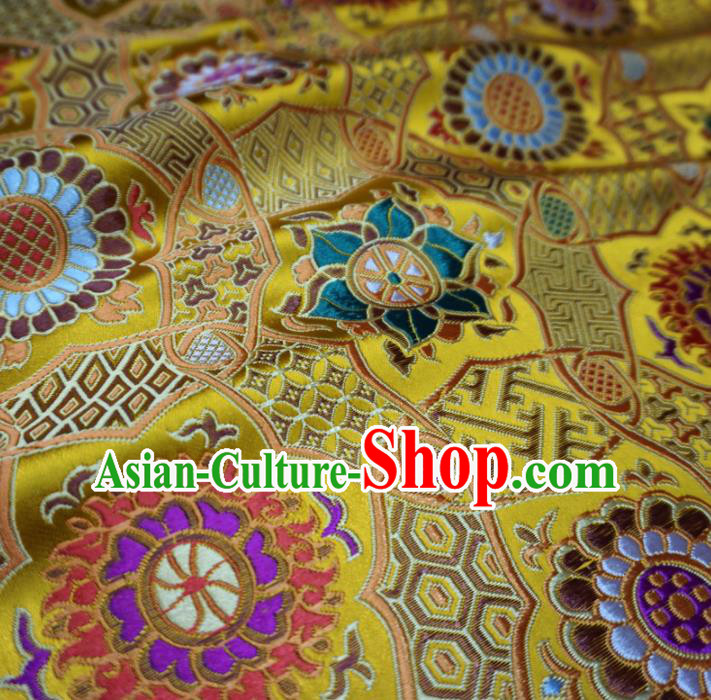 Asian Chinese Classical Rosette Design Pattern Yellow Brocade Traditional Cheongsam Satin Fabric Tang Suit Silk Material
