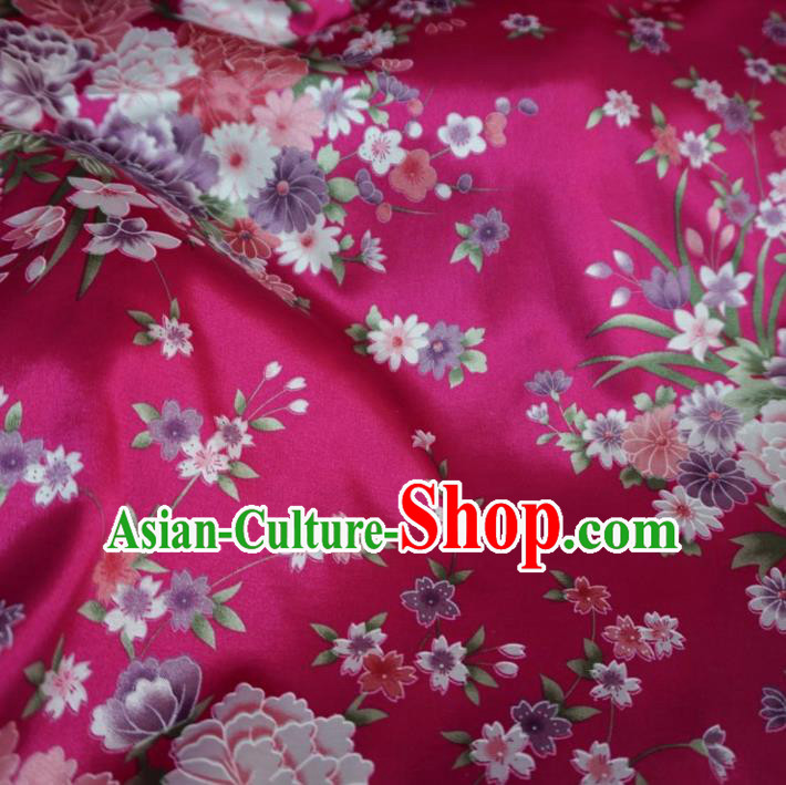 Asian Chinese Classical Peony Design Pattern Rosy Brocade Traditional Cheongsam Satin Fabric Tang Suit Silk Material