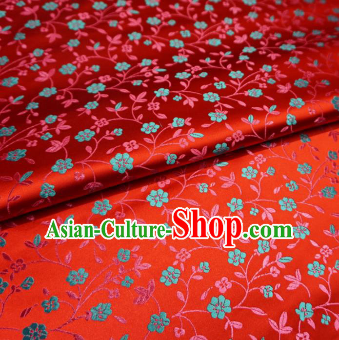 Asian Chinese Traditional Satin Fabric Classical Twine Flowers Pattern Red Brocade Tang Suit Silk Material