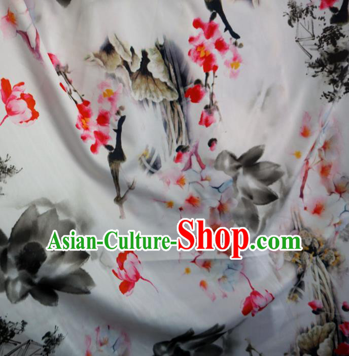 Asian Chinese Ink Painting Lotus Design Pattern Brocade Traditional Cheongsam Satin Fabric Tang Suit Silk Material