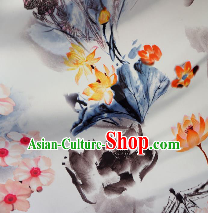 Asian Chinese Printing Lotus Design Pattern Brocade Traditional Cheongsam Satin Fabric Tang Suit Silk Material