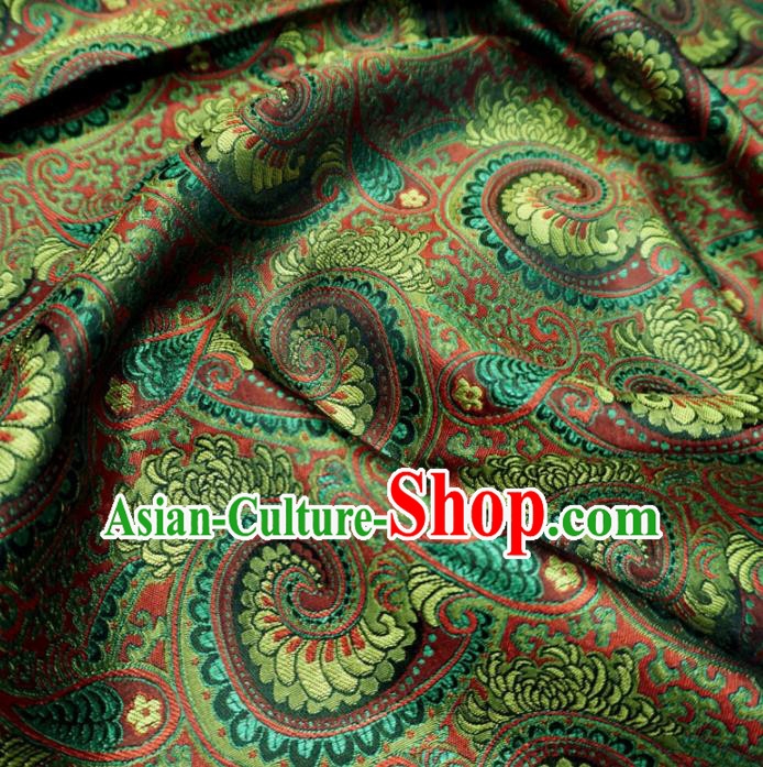 Asian Chinese Classical Conch Design Pattern Green Brocade Traditional Cheongsam Satin Fabric Tang Suit Silk Material