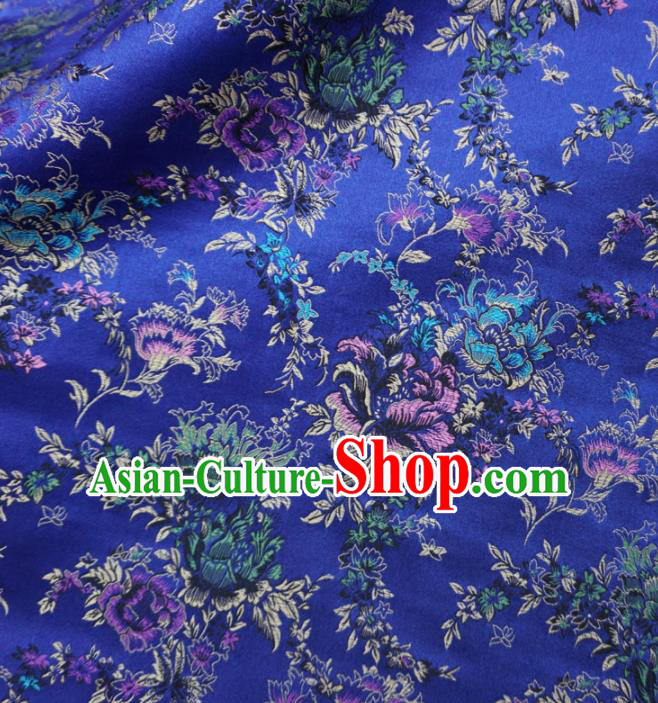 Asian Chinese Classical Peony Design Pattern Royalblue Brocade Traditional Cheongsam Satin Fabric Tang Suit Silk Material