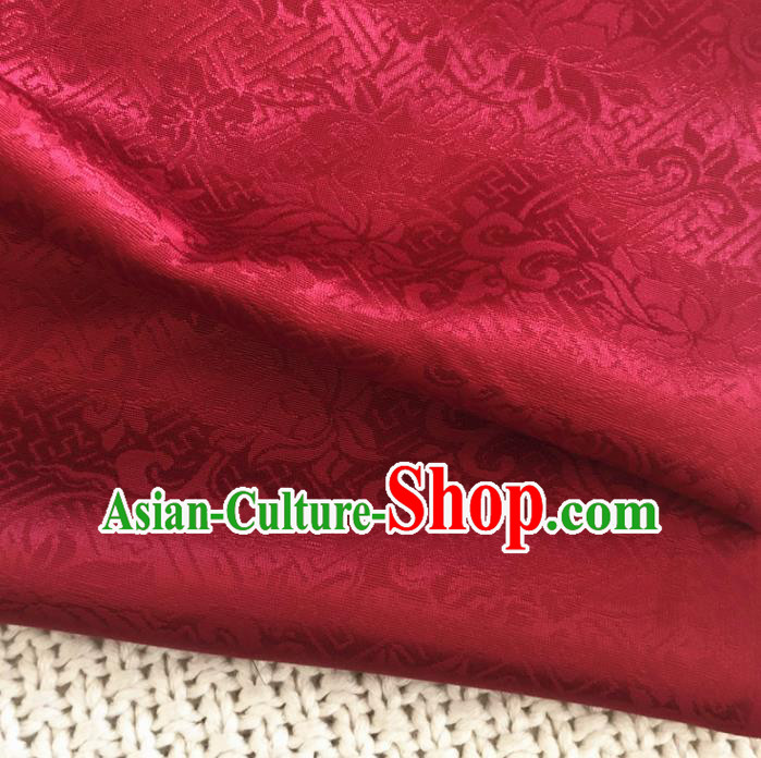 Asian Chinese Classical Scroll Lotus Design Pattern Wine Red Brocade Traditional Cheongsam Satin Fabric Tang Suit Silk Material