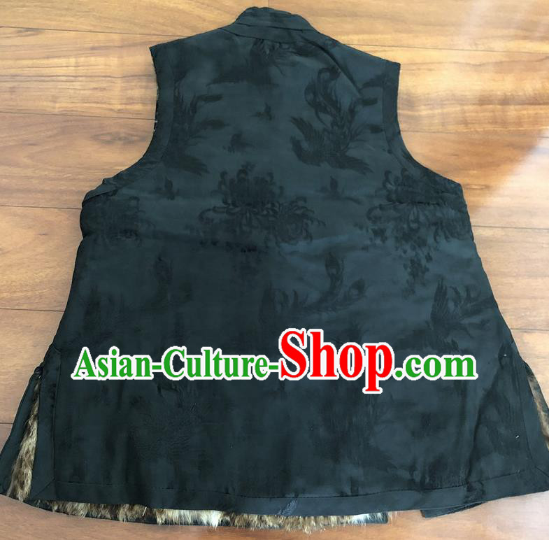 Chinese Traditional Costume Waistcoat National Black Cotton Padded Vest for Women