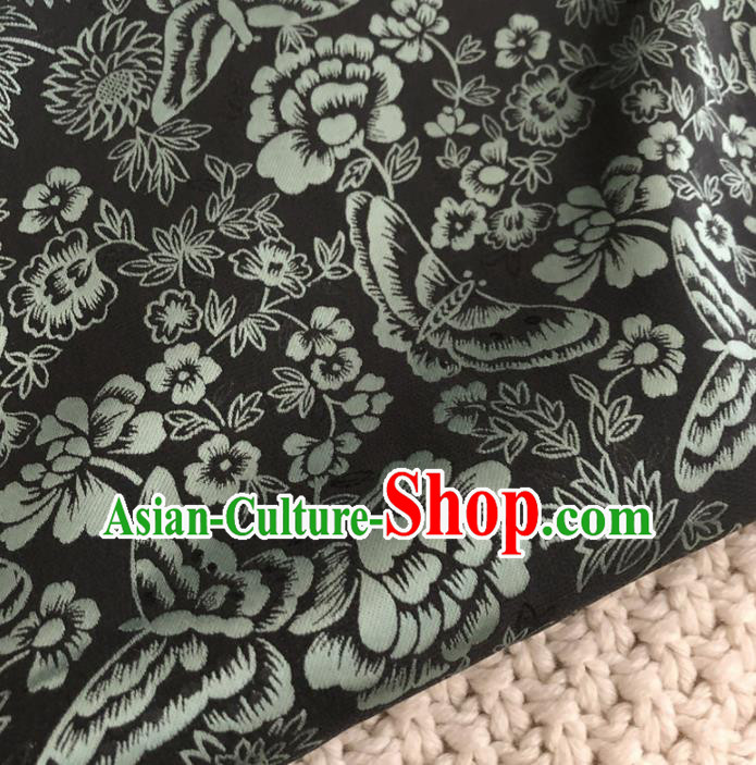 Asian Chinese Classical Butterfly Design Pattern Black Brocade Traditional Cheongsam Satin Fabric Tang Suit Silk Material