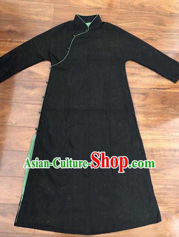Chinese Traditional Embroidered Black Qipao Dress National Costume Tang Suit Cheongsam for Women