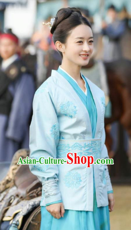 Chinese Ancient Drama The Story Of MingLan Song Dynasty Young Lady Embroidered Riding Costume for Women