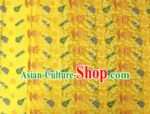Asian Chinese Classical Calabash Design Pattern Yellow Brocade Traditional Cheongsam Satin Fabric Tang Suit Silk Material