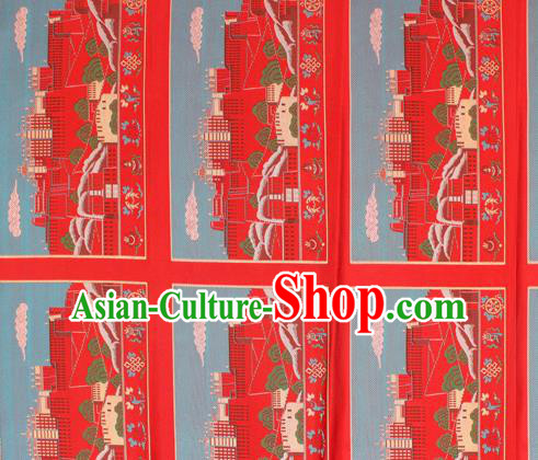 Asian Chinese Classical Religion Design Pattern Red Brocade Traditional Tibetan Robe Satin Fabric Silk Material