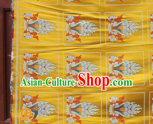 Asian Chinese Classical Design Pattern Yellow Nanjing Brocade Traditional Tibetan Robe Satin Religion Fabric Silk Material