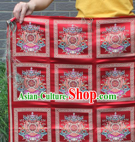 Asian Chinese Classical Religion Pattern Red Nanjing Brocade Traditional Tibetan Robe Satin Fabric Silk Material