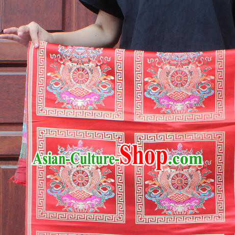 Asian Chinese Classical Religious Buddhism Pattern Red Nanjing Brocade Traditional Tibetan Robe Satin Fabric Silk Material