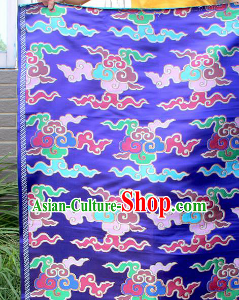 Asian Chinese Classical Buddhism Clouds Pattern Royalblue Nanjing Brocade Traditional Tibetan Robe Satin Fabric Silk Material