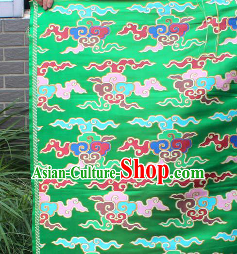 Asian Chinese Classical Buddhism Clouds Pattern Green Nanjing Brocade Traditional Tibetan Robe Satin Fabric Silk Material