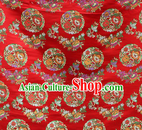 Asian Chinese Classical Lotus Flowers Pattern Purplish Red Nanjing Brocade Traditional Tibetan Robe Satin Fabric Silk Material