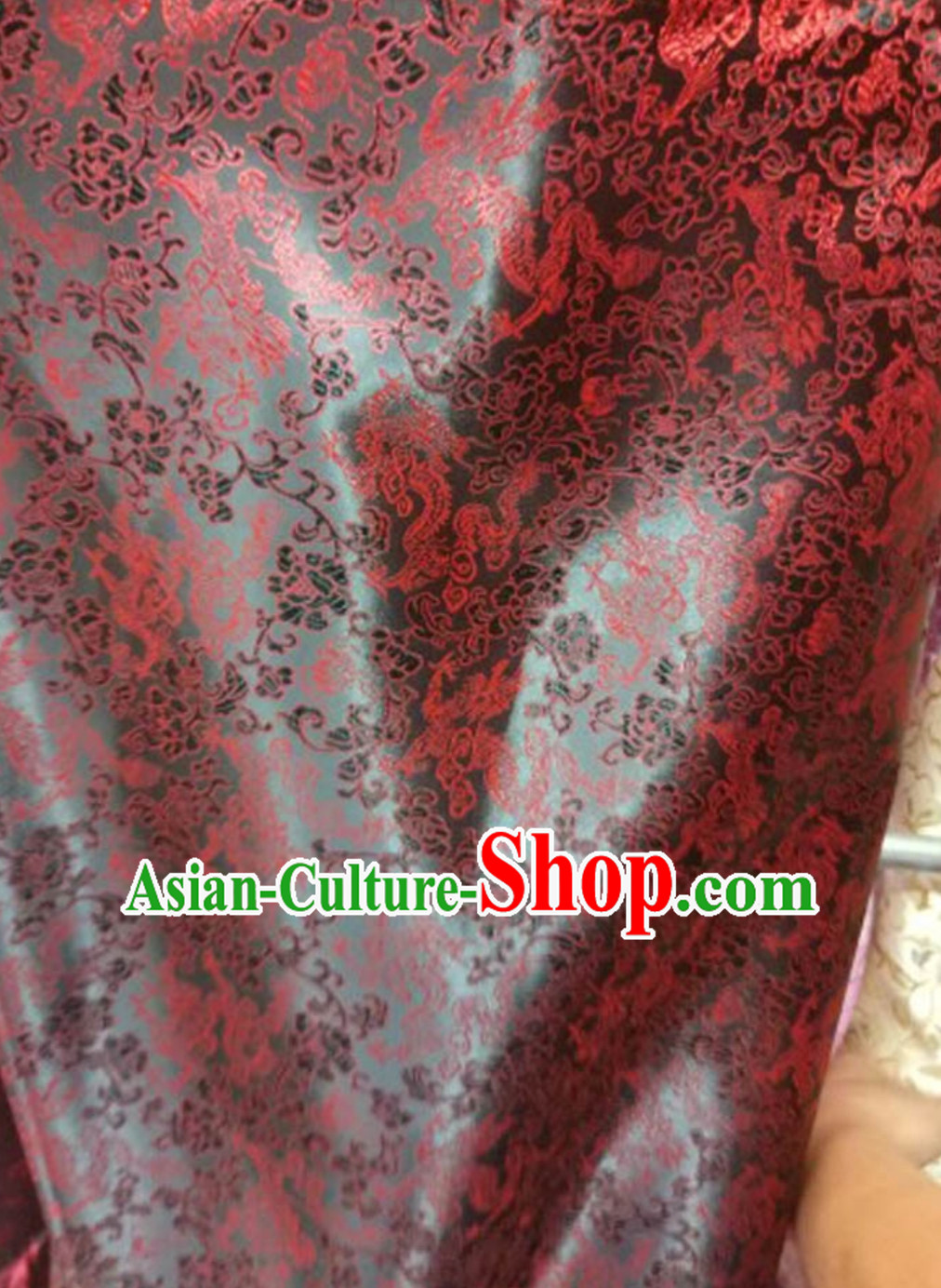 Black Red Wide Width Traditional Dragon Fabric