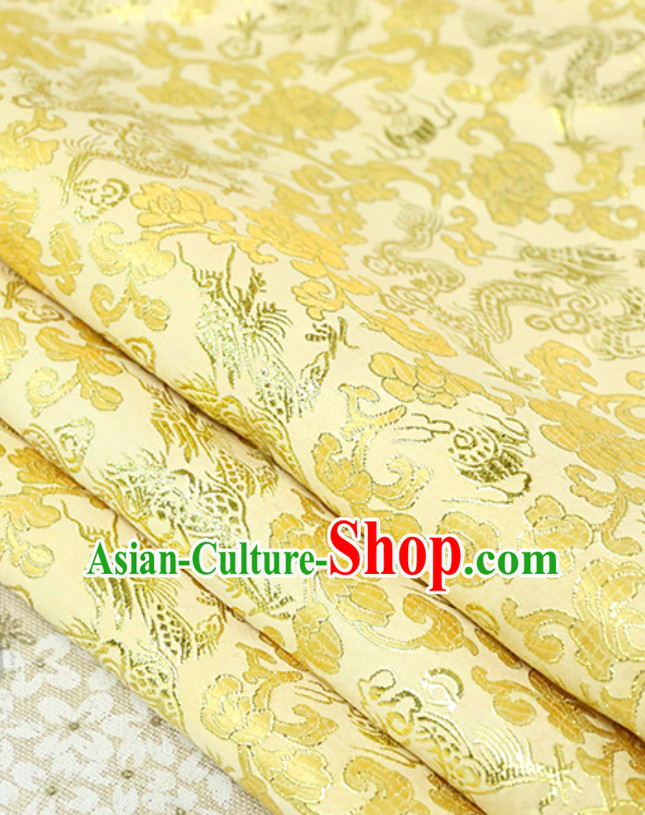 Gold Color Wide Width Traditional Dragon Fabric