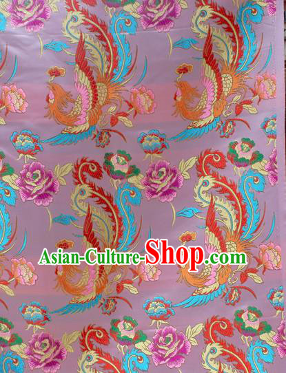 Asian Chinese Classical Phoenix Peony Pattern White Nanjing Brocade Traditional Tibetan Robe Satin Fabric Silk Material