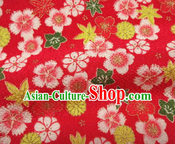 Asian Traditional Classical Sakura Pattern Red Tapestry Satin Brocade Fabric Japanese Kimono Silk Material