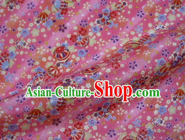 Asian Traditional Classical Sakura Bells Pattern Pink Tapestry Satin Brocade Fabric Japanese Kimono Silk Material