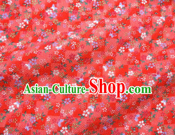 Asian Traditional Classical Butterfly Flowers Pattern Red Tapestry Satin Brocade Fabric Japanese Kimono Silk Material