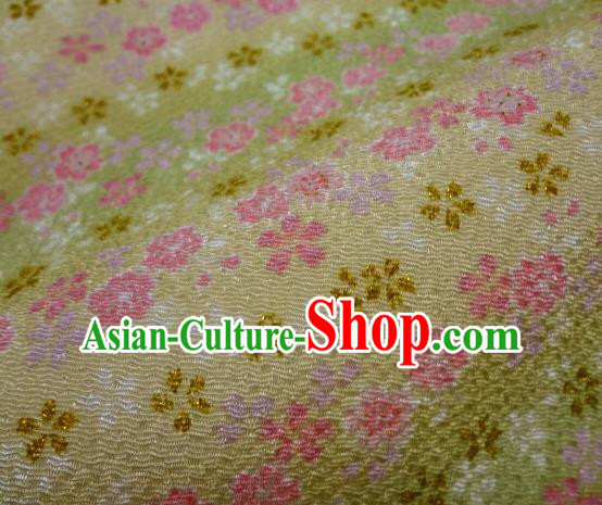 Asian Traditional Classical Oriental Cherry Pattern Golden Tapestry Satin Brocade Fabric Japanese Kimono Silk Material
