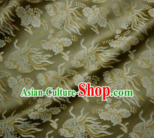 Asian Traditional Classical Phoenix Pattern Green Brocade Fabric Japanese Kimono Satin Silk Material
