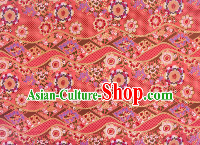 Asian Traditional Classical Flowers Pattern Nishijin Pink Brocade Fabric Japanese Kimono Satin Silk Material
