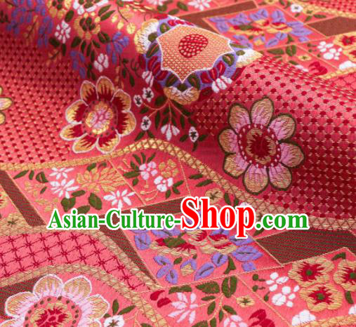 Asian Traditional Classical Flowers Pattern Nishijin Pink Brocade Fabric Japanese Kimono Satin Silk Material