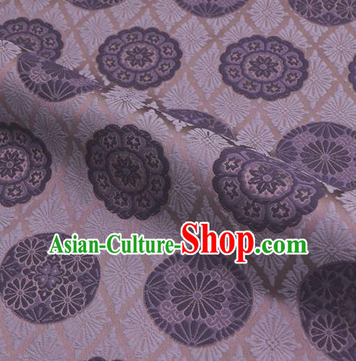 Asian Traditional Classical Pattern Nishijin Purple Brocade Fabric Japanese Kimono Satin Silk Material