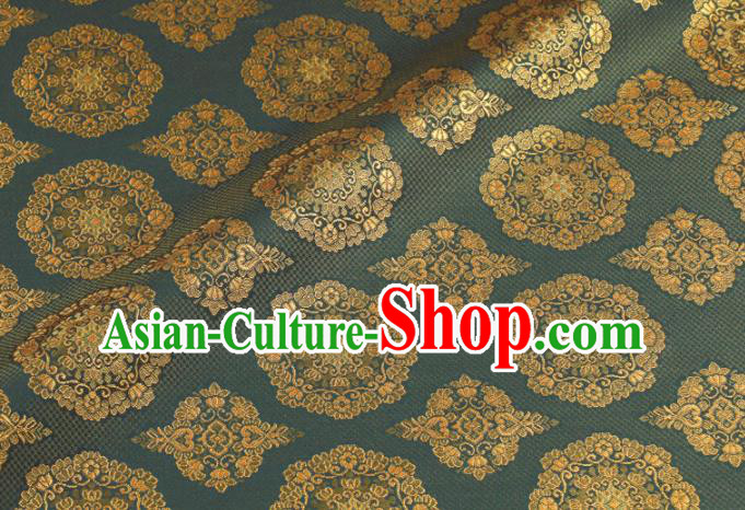 Asian Traditional Classical Pattern Blue Brocade Fabric Japanese Kimono Satin Silk Material