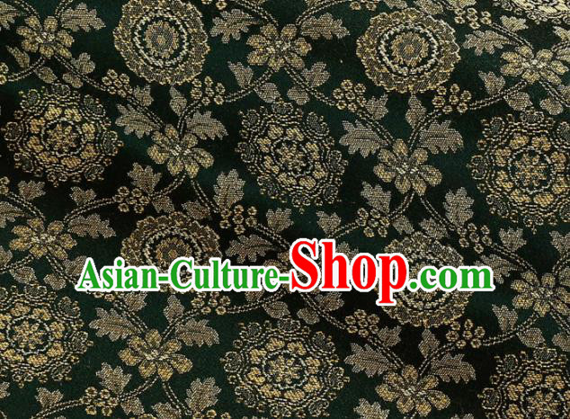 Asian Traditional Classical Pattern Dark Green Brocade Fabric Japanese Kimono Satin Silk Material