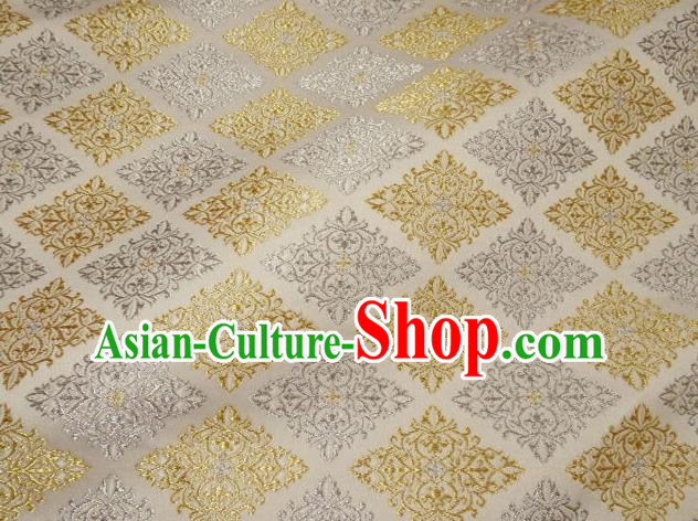 Asian Traditional Classical Pattern White Tapestry Satin Nishijin Brocade Fabric Japanese Kimono Silk Material