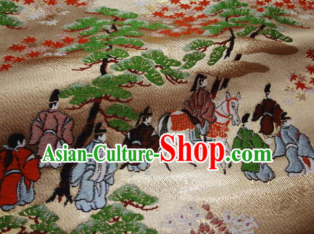 Asian Traditional Classical Genji View Pattern Golden Tapestry Satin Nishijin Brocade Fabric Japanese Kimono Silk Material