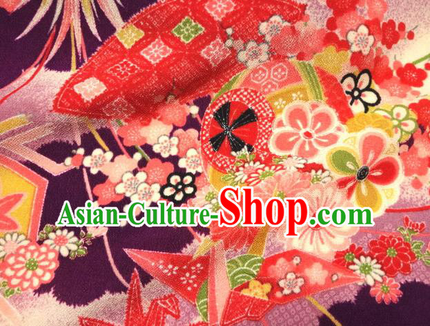 Asian Traditional Classical Paper Crane Pattern Purple Tapestry Satin Nishijin Brocade Fabric Japanese Kimono Silk Material