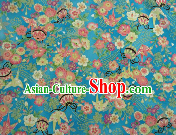 Asian Traditional Classical Bell Flowers Pattern Blue Tapestry Satin Nishijin Brocade Fabric Japanese Kimono Silk Material