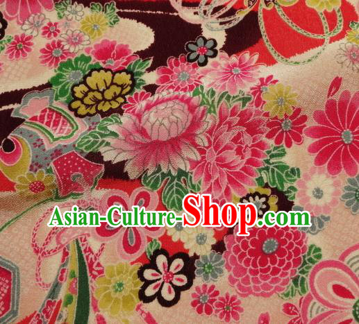 Asian Traditional Classical Flowers Pattern Pink Tapestry Satin Nishijin Brocade Fabric Japanese Kimono Silk Material