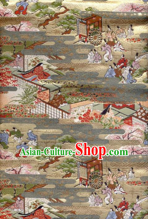 Asian Traditional Classical Hei An Pattern Golden Tapestry Satin Nishijin Brocade Fabric Japanese Kimono Silk Material