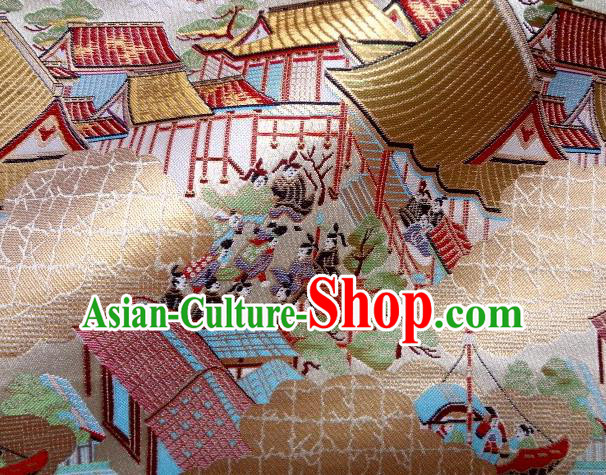 Asian Traditional Classical Genji Monogatari Pattern Tapestry Satin Nishijin Brocade Fabric Japanese Kimono Silk Material