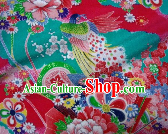 Asian Traditional Classical Peacock Pattern Blue Tapestry Satin Brocade Fabric Japanese Kimono Silk Material