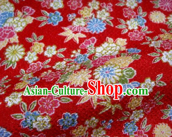 Asian Traditional Classical Daisy Pattern Red Brocade Tapestry Satin Fabric Japanese Kimono Silk Material